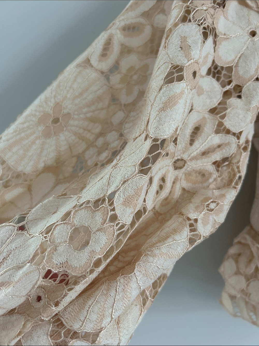 Indikah Beige Floral Lace Ruffle Crop Top Blouse - Picture 4 of 9